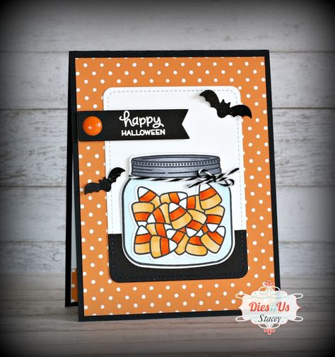 Dies R Us: Candy Corn Halloween Card Candy Corn Halloween Cards, Candy Corn Cards, Halloween Cards Handmade Ideas, Halloween Candy Card, Halloween Card Ideas, Halloween Lawn, Sending Mail, Treats Halloween, Fall Greeting Cards