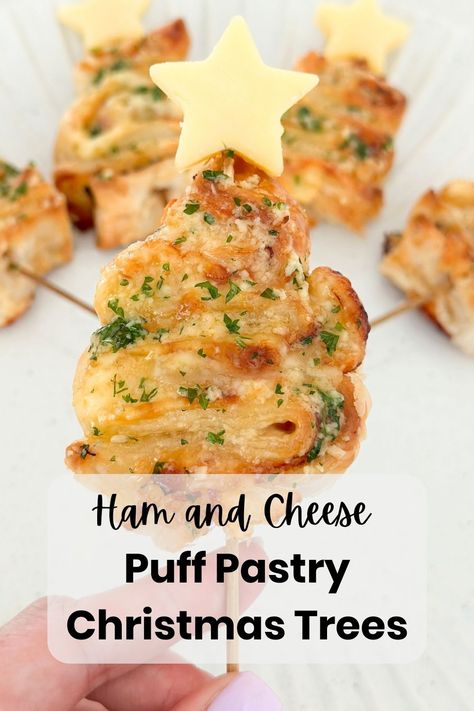 Ham And Cheese Puff Pastry Christmas Trees, Ham Cheese Christmas Tree, Ham And Cheese Trees, Puff Pastry Christmas Trees On A Stick, Ham And Cheese Christmas Tree Skewers, Ham And Cheddar Christmas Trees, Pesto Puff Pastry Christmas Tree, Christmas Tree Ham And Cheese, Christmas Entree Ideas Appetizers