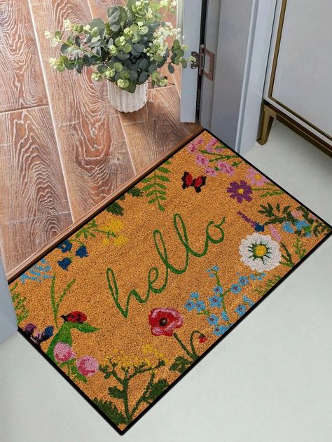 1pc Floral & Letter Graphic Door Mat | SHEIN USA Doormat Ideas, Entryway Carpet, Stair Railing Design, College Dorm Room Decor, Front Door Mats, Welcome Door Mats, Railing Design, Floral Letters, Apartment Decorating