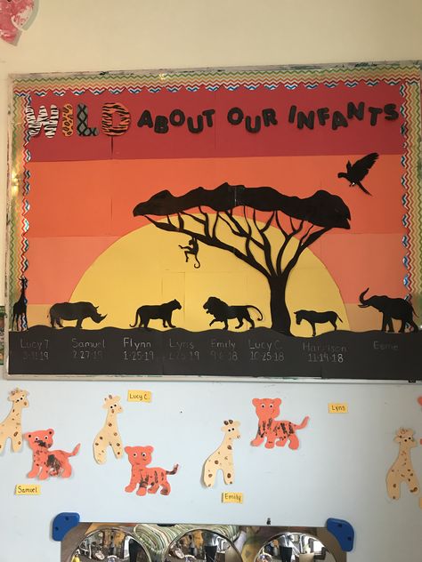 Savanna Animals Crafts, Savannah Animals Preschool, African Savannah Classroom Decorations, Jungle Silhouette, Safari Bible School Decorations, Reading Safari Bulletin Boards, Lion Kings, Savanna Animals, Window Paint