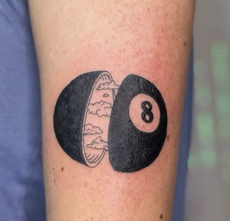 8 Ball Pool Tattoo Ideas, Billiards Tattoo, Pool Ball Tattoo, Eight Ball Tattoo, Eightball Tattoo, Magic 8 Ball Tattoo, 8 Ball Tattoo, Pool Tattoo, Ball Tattoo