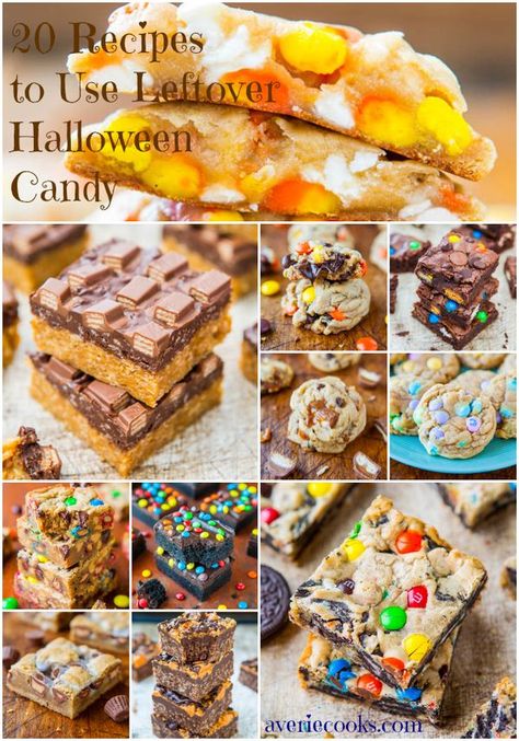 20 Recipes to Use Leftover Halloween Candy - Put it to better use than just eating it right out of the bag! Fun, easy recipes using a wide variety of candy at averiecooks.com Halloween Candy Recipes, Leftover Candy, Leftover Halloween Candy, Averie Cooks, Fun Easy Recipes, Colorful Candy, Holiday Cooking, Halloween Recipes, Sweet Desserts