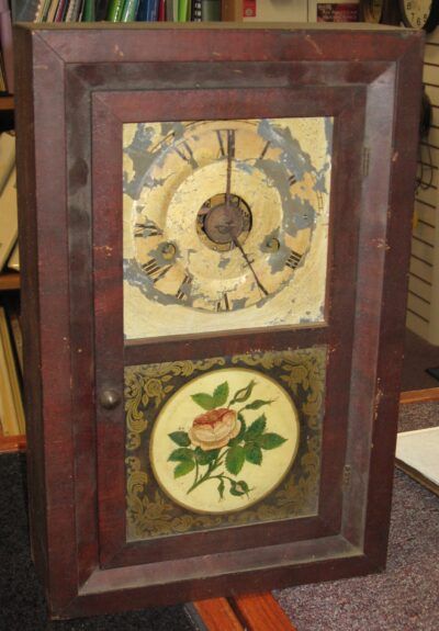 Seth Thomas "Kitchen" Shelf Clock, ca. 1865 - https://clockinfo.com/posts/9154 Antique Mantle Clock, Antique Mantle, Seth Thomas, Kitchen Clock, Reverse Painted Glass, Kitchen Clocks, Shelf Clock, Kitchen Shelf, Antique Kitchen