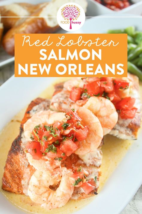 Red Lobster Salmon Recipe, Red Lobster Copycat Recipes, Red Lobster Salmon New Orleans Recipe, New Orleans Salmon, Salmon New Orleans Recipe, Salmon New Orleans, Red Lobster Recipes, Lobster Butter Sauce, Cajun Butter Sauce