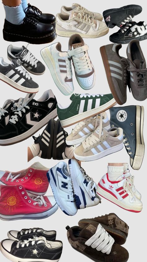 shoe inspo #adidas #converse #shoes #docs #campus #forum #allstar #onestar #dc #dcshoes #y2k #y2kshoes Shoe Inspo, Adidas Outfit, Aesthetic Shoes, Converse Shoes, All Star, Converse, Adidas, Sneakers, Outfit Inspo