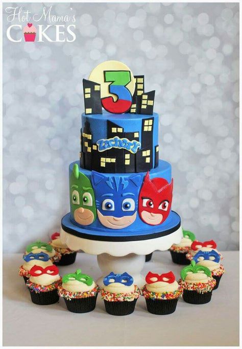 Pj masks cake Pj Masks Birthday Cake, Birthday Cake Kids Boys, Pj Masks Birthday Party, Pj Mask Party, Cake Kids, Pj Masks Birthday, Princess Birthday Cake, Cake And Cupcakes, Boy Birthday Cake