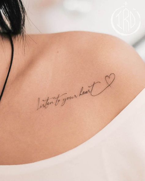 Tattoo Ideas Female Collar Bone Quotes, Women’s Collarbone Tattoos, Tattoo Ideas On Collar Bone For Women, Always Love Tattoo, Shoulder Tattoo Ideas Female Meaningful, Just Breathe Tattoos For Women Shoulder, Small Tattoo On Collar Bone For Women, Text Tattoo Women, Collar Bone Tattoo Quotes For Women