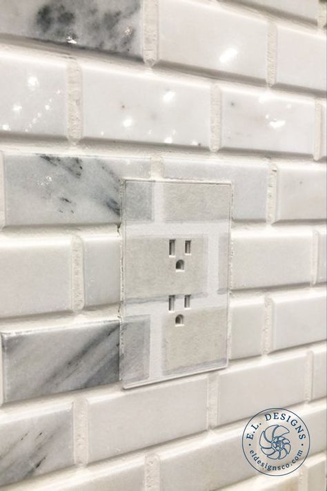 Kitchen Backsplash Outlet Placement, Hide Outlets On Wall Kitchen, Outlets In Quartz Backsplash, Outlets In Backsplash, Electrical Outlets In Bathroom, Hidden Outlets In Kitchen, Electrical Outlet Placement, Backsplash Outlets, Painting Outlets