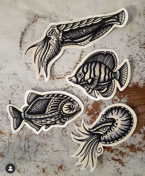 Traditional Tattoo Black And White, Sea Life Tattoos, Traditional Black Tattoo, Traditional Tattoo Old School, Traditional Tattoo Inspiration, Occult Tattoo, Sea Tattoo, Wild Tattoo, Ocean Tattoos