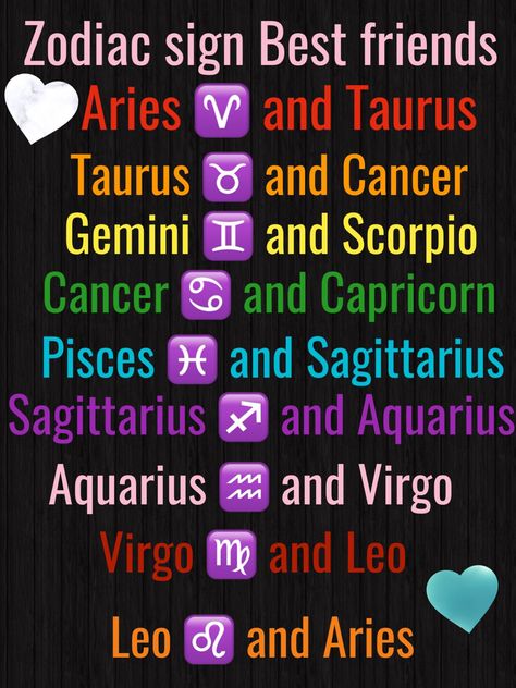 ZODIAC BESTIES ❤️🧡💛💚💙💜💓 Zodiac Besties, Zodiac Signs Best Friends, Zodiac Stuff, Zodiac Sign, Zodiac Signs, Signs, Quick Saves