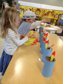 Gan Camarillo Preschool: Chanukah spirit infuses Blocks, hopscotch, clay and more! Channukah Crafts, Hannukah Activities, Hanukkah Preschool, Hanukkah Activites, Hanukkah Crafts, Dramatic Play Preschool, Dramatic Play Centers, Preschool Theme, Jewish Holidays