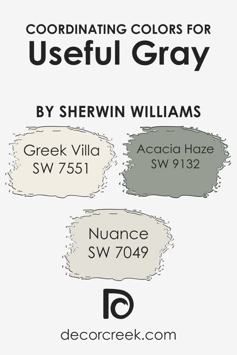 Coordinating Colors of Useful Gray SW 7050 by Sherwin Williams Acacia Haze Coordinating Colors, Sherwin Williams Greek Villa Coordinating Colors, Sw Greek Villa Coordinating Colors, Greek Villa Color Palette, Wordly Gray, Acacia Haze, Greek Villa Sherwin Williams, Michigan Lake House, Build A Cabin