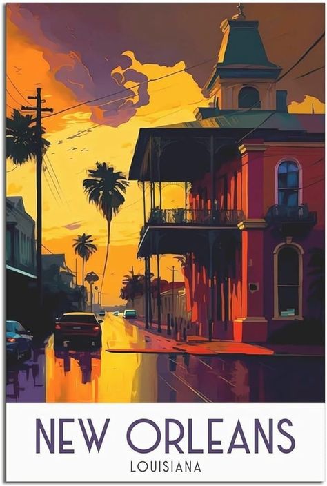 Amazon.com: Vintage Travel Poster Louisiana New Orleans Print Canvas Wall Art for Bedroom Living Room HD Print Posters 12x18inchs(30x45cm) Unframe-style: Posters & Prints Louisiana Art Prints, Nola Art, New Orleans Skyline, City Scenery, New Orleans Art, Louisiana Art, Wall Art For Bedroom, Art For Bedroom, Cityscape Art