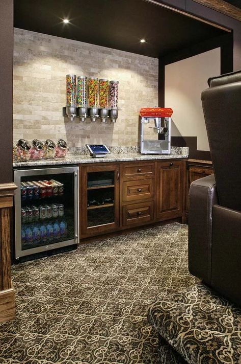 Gallery | Smart Home Installer in Gold Coast, IL | View Our Project Gallery Bar In Bonus Room, Small Home Speakeasy, Media Room Kitchenette, Bonus Room Theater, Media Room Snack Bar Ideas, Snack Bar Movie Room, Game Room Kitchenette, Basement Man Cave Ideas Cheap, Home Theatre Snack Bar