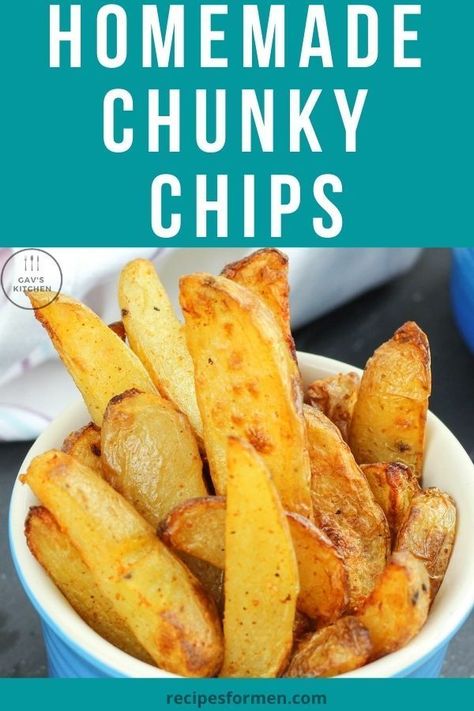 These homemade chunky chips are easy to make and so much better than anything you will get at your local pub. Eat as a snack with some dip. homemade chunky chips, thick cut fries, thick cut fries in air fryer, thick cut fries oven, thick cut fries air fryer, thick cut fries recipe, thick cut french fries, thick cut oven fries, thick cut potato fries, wedge potatoes, wedge potatoes air fryer, wedge potatoes baked, wedge potatoes recipes, potato _wedge, Potato Wedge, Wedge Potatoes, Fries Oven, Steak Diane Recipe, Fries In Air Fryer, Fries Air Fryer, Potatoes Air Fryer, Chunky Chips, Steak And Chips, Oven Fries