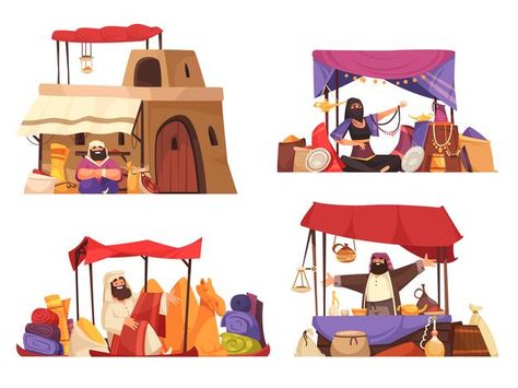 Outdoors oriental bazaar isolated illust... | Free Vector #Freepik #freevector #islamic #cartoon #arabic #creative Bazaar Illustration, Photographer Illustration, Empire Ottoman, Islamic Cartoon, Cartoon Books, Arabic Design, City Illustration, Composition Design, Ghibli Art