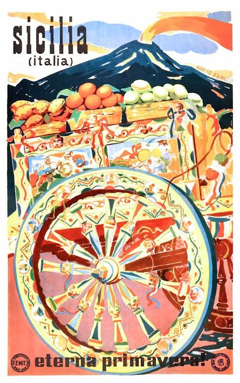 Spring Poster, Etna Volcano, Italy Travel Poster, Vintage Italian Posters, Sicily Travel, Taormina Sicily, Mount Etna, Pizza Art, Italian Posters