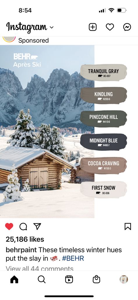 Green Neutral Color Palette, Snow Paint, Neutral Color Palette, Behr Paint, Ski Lodge, First Snow, Paint Colors For Home, Neutral Colour Palette, Neutral Color