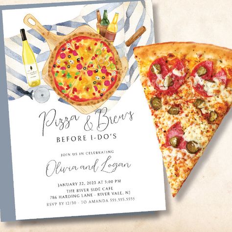 Pizza & Brew Rehearsal Dinner Invitation Wine Bridal Shower Invitations, Couples Bridal Shower Invitations, Wine And Pizza, Couples Baby Shower Invitations, Bridal Shower Wine, Couples Bridal Shower, Pizza And Beer, Wedding Rehearsal Dinner Invitations, Couples Baby Showers