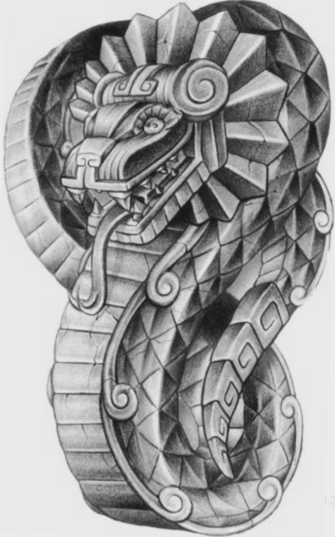 Quetzalcoatl Tattoo Design, Drawing Of A Snake, Quetzalcoatl Tattoo, Aztec Warrior Tattoo, Aztec Tattoos Sleeve, Aztec Drawing, Aztec Artwork, Mayan Tattoos, Aztec Tattoos