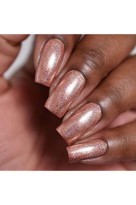 Cirque Colors Holographic Nail Polish - Himalayan Pink - Rose Gold Metallic - 0.37 fl. oz. (11 ml) - Vegan, Cruelty-Free, Non-Toxic Formula Gold Holographic Nails, Dusty Pink Nails, Coral Pink Nails, Nail Colors For Fall, Bubblegum Pink Nails, Blush Pink Nails, Rose Gold Nails Design, Pale Pink Nails, Pink Nail Colors