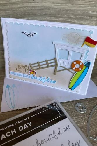 Beach Day by Stampin' Up! Birthday card Su Beach Day Cards, Beach Days Stampin Up Cards, Stampin Up Beach Day Bundle, Stampin Up Beach Day Cards, Beach Birthday Card, Beach Day Stampin Up Cards, Stampin Up Beach Day, Paper Pumpkin Stampin Up, Beach Cards