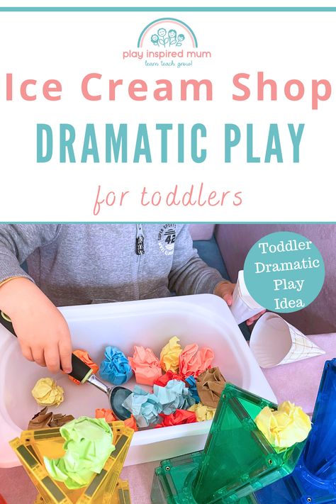 toddler scooping scrunched paper as icecream shop play Ice Cream Scoop Activity, Dramatic Play For Toddlers, Ice Cream Dramatic Play, Ice Cream Shop Dramatic Play, Ice Cream Play, Ice Cream Station, Drama Activities, Preschool Room, Toddler Lessons