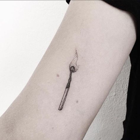 matchstick tattoo Small Match Stick Tattoo, Simple Tattoos To Practice, Lit Match Tattoo Simple, Burned Match Tattoo, Smokey Match Tattoo, Matchstick Tattoo Meaning, Burnt Out Match Tattoo, Match Burning Tattoo, Matchstick Tattoo Design