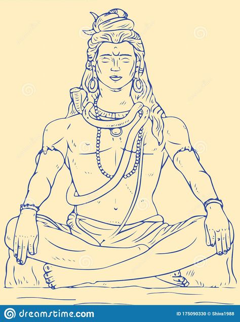 Sketch Of Lord Shiva, Drawing Of Lord Shiva, Meditating Shiva, Meditation Illustration, Shiva Drawing, Art Forms Of India, Shiva Meditation, Shri Hanuman, Boy Drawing