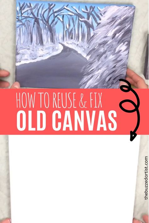 How to reuse and fix old canvas. Learn how to repurpose canvas and upcycle to save money and make more art. How To Reuse Canvas Painting, How To Paint Over A Canvas Picture, How To Reuse A Canvas, Reuse Old Canvas Painting, Reusing Canvas Paintings, Canvas Upcycle Diy, How To Paint Over Old Canvas Painting, Repurpose Old Canvas Art, Painting Over Old Canvas Art