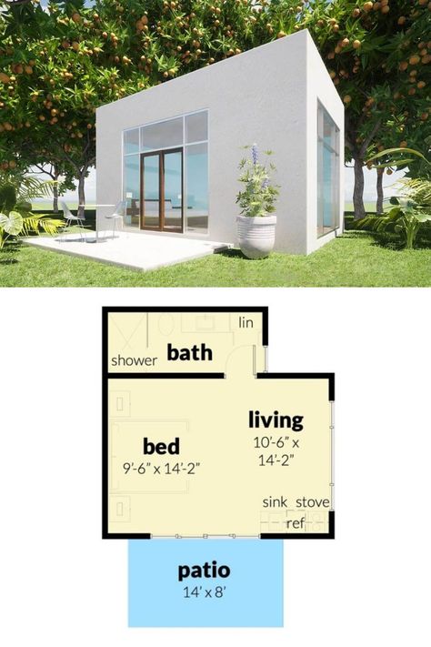 Small House Layout 1 Bedroom Villa Floor Plan, Small Cottage Plans One Story, Small Floor Plans Tiny Homes, Modern 1 Bedroom House Design, One Bedroom Cottage Floor Plans, 1 Bedroom House Plans Modern, Small House 1 Bedroom, Small Narrow House Design, Small House With Mezzanine