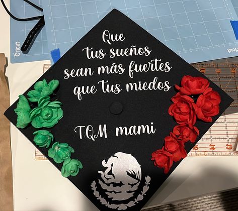 Graduation Cap Designs Mexican First Gen, Senior Crown Ideas Mexican, Mexican Graduation Cap For Guys, Grad Cap Mexican Ideas, Graduation Cap Designs Mexican Funny, Cap And Gown Decoration Ideas Mexican, First Generation Graduation Cap Mexican, Mexican Graduation Cap Quotes, San Judas Graduation Cap