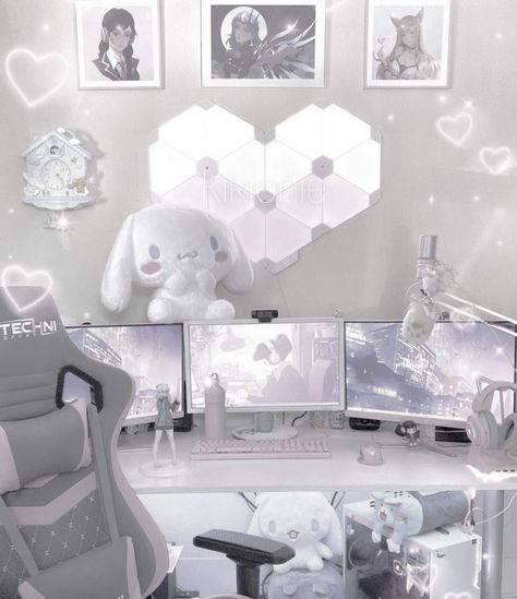 White Desk Setup, Gaming Bedroom, Gamer Setup, Otaku Room, Gamer Room Decor, Video Game Room Design, White Desk, Study Room Decor, Gaming Room Setup