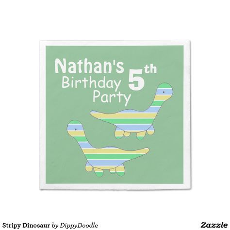 Stripy Dinosaur Kids Birthday Party Napkin Birthday Napkins, Kids Party Supplies, Custom Kids, Cartoon Dinosaur, Dinosaur Kids, Party Napkins, Custom Birthday, Cocktail Napkins, Kids Birthday Party