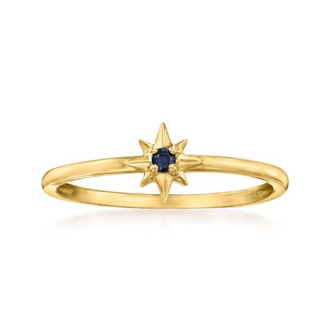 14kt Yellow Gold Starburst Ring with Sapphire Accent | Ross-Simons Starburst Ring, Sunburst Ring, Gold Starburst, Simple Band, Fine Jewelery, Sapphire Color, Natural Gold, September Birthstone, Dainty Ring