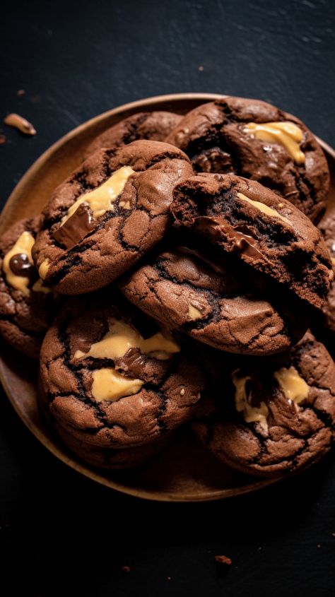 Peanut Butter Filled Brownie Cookies - Chasety Brownie Cookies With Peanut Butter, Chocolate Peanut Cookies, Cookies With Peanut Butter, Butter Pastry, Peanut Cookies, The Best Desserts, Peanut Butter Filling, Chocolate Delight, Best Desserts