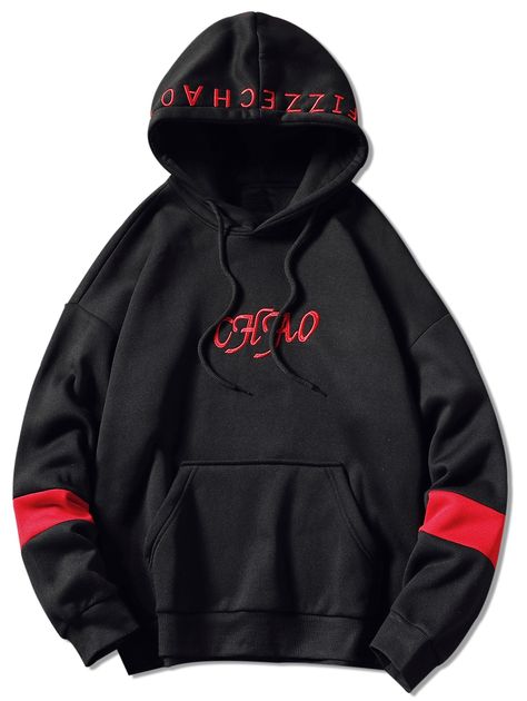 Drawstring Letter Embroidery Hoodie  BLACK GRAY RED WHITE , #spon, #Embroidery, #Hoodie, #Drawstring, #Letter, #RED #Ad Stylish Hoodies, Embroidery Hoodie, Basic Hoodie, Guys Clothing Styles, Mens Hoodie, Streetwear Style, Sports Clothing, Hoodie Pullover, Winter Clothing