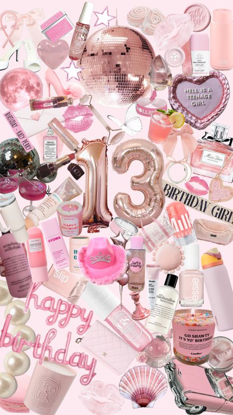 #13birthday #pinkaesthethic #pastelpink #birthdaygirl #13thbday #13 13 Birthday Picture Ideas, Thirteenth Birthday, Vintage Birthday Cakes, Birthday Collage, Cute Birthday Ideas, Birthday Wallpaper, 13th Birthday Parties, 14th Birthday, Happy Birthday Gifts