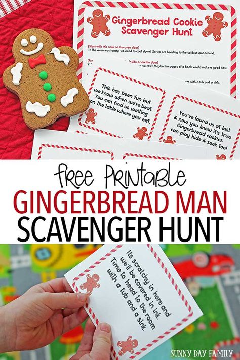 Create Christmas magic with a free printable Gingerbread Man Scavenger Hunt! Kids will love chasing clues left by runaway gingerbread cookies - and the sweet treat at the end. A super fun Christmas activity for kids and a great family Christmas tradition to start. Gingerbread Man Scavenger Hunt, Gingerbread Printable, Scavenger Hunt Kids, Christmas Activity For Kids, Gingerbread Man Activities, Gingerbread Activities, Christmas Scavenger Hunt, Gingerbread Party, Fun Christmas Activities