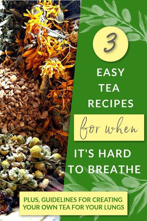 Do you suffer from difficulty breathing? With all the smoky fires in the west, many of us are having a hard time right now. Here are guidelines for creating a tea blend that can help, along with easy tea recipes you can make now. Great for soothing respiratory issues and helping you get a breath of air! #herbaltea #tearecipe #teaforlungs #lungtea #teaforbreathing #lungsupporttea #herbal #herbalism #herbalist #healingharvesthomestead Home Remedies For Bronchitis, Tea Blends Recipes, Natural Decongestant, Easy Teas, Medicinal Tea, Healthy Lungs, Types Of Herbs, Herbal Teas Recipes, Difficulty Breathing