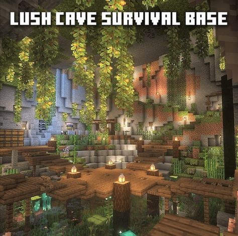 Cave House Inspo Minecraft, Minecraft Building Ideas Cave House, Minecraft In Cave House, Lush Cave Design Minecraft, Underground Farms Minecraft, Underground Cave Minecraft, Underground Mc House, Mining Base Minecraft, Minecraft House In Caves