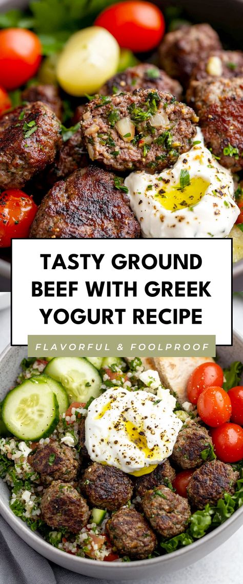 Image for Tasty Ground Beef with Greek Yogurt Recipe Recipes Using Yogurt Dinner, Greek Yogurt Recipe, Greek Yogurt Sauce, Yogurt Recipe, Greek Yogurt Recipes, Meat Alternatives, Dinner With Ground Beef, Yogurt Recipes, Beef Dinner