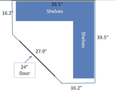 Small Corner Pantry Dimensions, Corner Kitchen Pantry Dimensions, Corner Pantry Plans, Corner Pantry Floor Plan, How To Build A Corner Pantry Easy Diy, 4x4 Pantry Layout, Corner Pantry Dimensions, Corner Kitchen Pantry, Pantry Plans