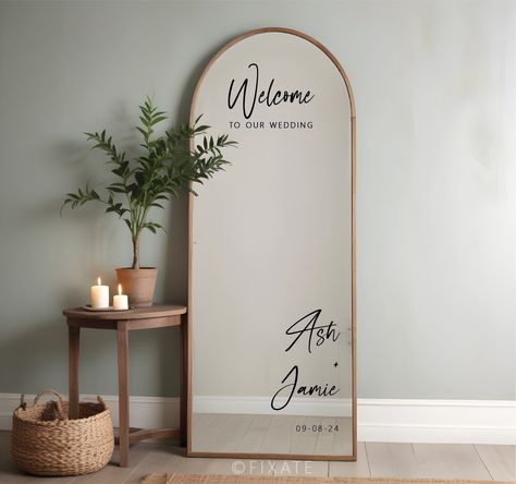 Custom Mirror Decal for Wedding Crafted from premium vinyl, our gorgeous decals offers a personalised touch for your special day. Tailored to showcase the names of the bride and groom, alongside the cherished wedding date, it adds a timeless elegance to any space. Effortlessly apply and remove this versatile decal, enhancing not only walls but also mirrors, acrylic boards, wooden boards, or chalkboards with equal finesse. DECAL PACKAGES See listing images for decal packages and sizes. All sizes Round Wedding Mirror Sign, Welcome Wedding Signs Mirror, Mirror Wedding Backdrop, Black Wedding Mirror Sign, Arched Mirror Wedding Sign, Wedding Reception Welcome Sign Mirror, Diy Selfie Mirror Wedding, Wedding Entry Sign Entrance, Mirror Ideas For Wedding