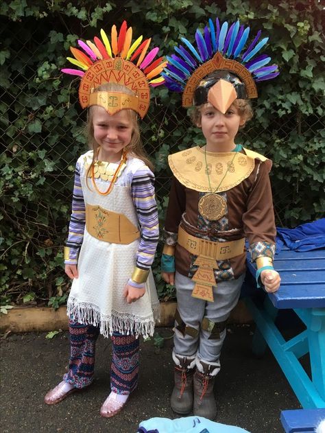 Mayan Dress Up Day - DIY costumes by outsmart-learning Mayan Costume, Mayan Dress, Indiana Jones Costume, Aztec Costume, Aztec Clothing, Egyptian Clothing, Ancient Aztecs, Aztec Dress, Mayan Culture