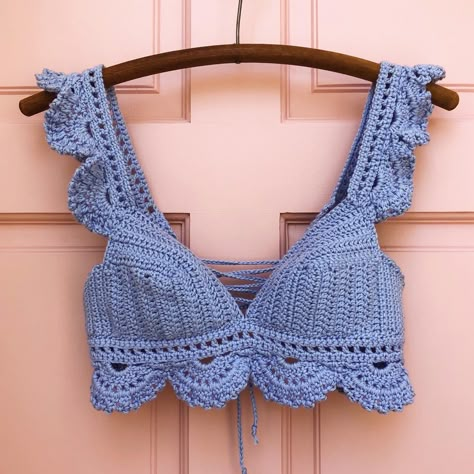 Crochet Triangle Pattern Diagram, Tops Tejidos A Crochet, Bra Crochet, Crochet Bra, Crochet Crop Top Pattern, Crochet Swimwear, Crochet Business, Crochet Summer Tops, Crochet Fashion Patterns