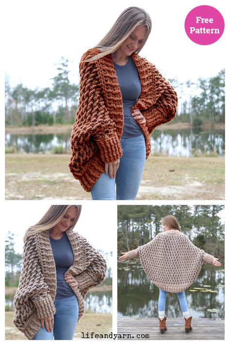 Cozy Cocoon Sweater Cardigan Free Crochet Pattern Crochet Cocoon Pattern Free, Cocoon Cardigan Pattern, Crochet Cocoon Pattern, Alpine Stitch, Crochet Cocoon, Cocoon Sweater, Crochet Sweaters, Crochet Shawls And Wraps, Cocoon Cardigan