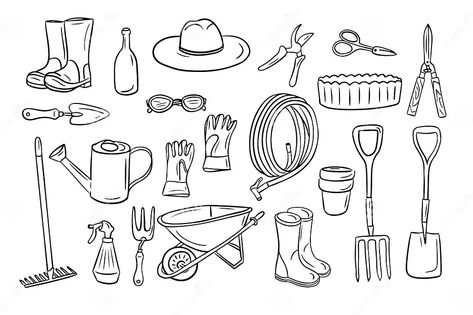 Set of Hand Drawn Doodles of Items for Gardening Stock Vector - Illustration of planting, hobby: 310148571 Gardening Tools Drawing, Gardening Doodles, Sketch Cloud, Gardening Illustration, Circle Doodles, Arrow Doodle, Hand Drawn Doodles, Idea Generation, Simple Sketches