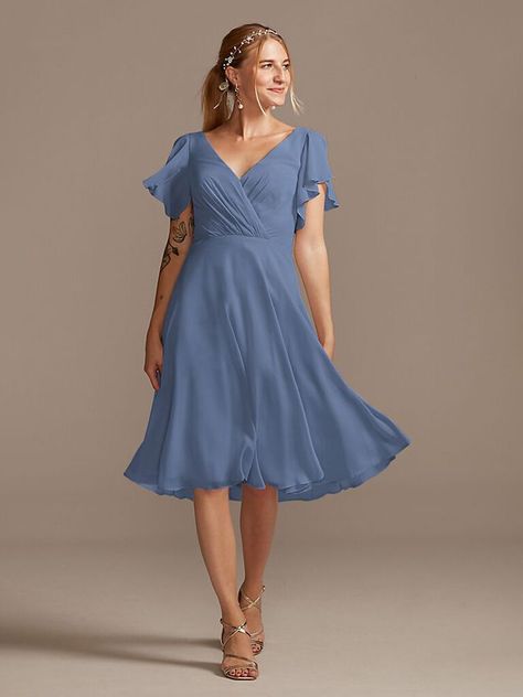 Blue Bridesmaid Dresses Short, Short Bridesmaid Dress, Chiffon Dress Short, Dusty Blue Bridesmaid Dresses, Bridesmaid Dressing Gowns, Chiffon Shorts, Bridesmaid Dress Styles, Bridesmaid Dresses Plus Size, Short Bridesmaid Dresses