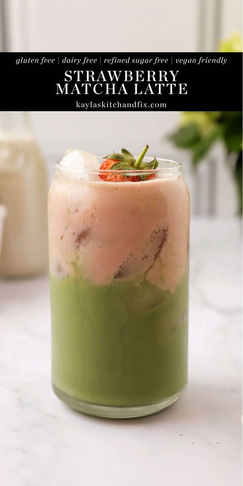 This Dairy Free & Sugar Free Strawberry Matcha Latte is made with simple and healthy ingredients and is bursting with flavor and just the right amount of sweetness. It’s creamy, it’s delicious and it’s good for you. What could be better?! Healthy Latte Recipe, Strawberry Matcha Latte, Dairy Free Creamer, Strawberry Matcha, Matcha Latte Recipe, Refined Sugar Free Recipes, Matcha Drink, Sugar Free Vegan, Matcha Recipe